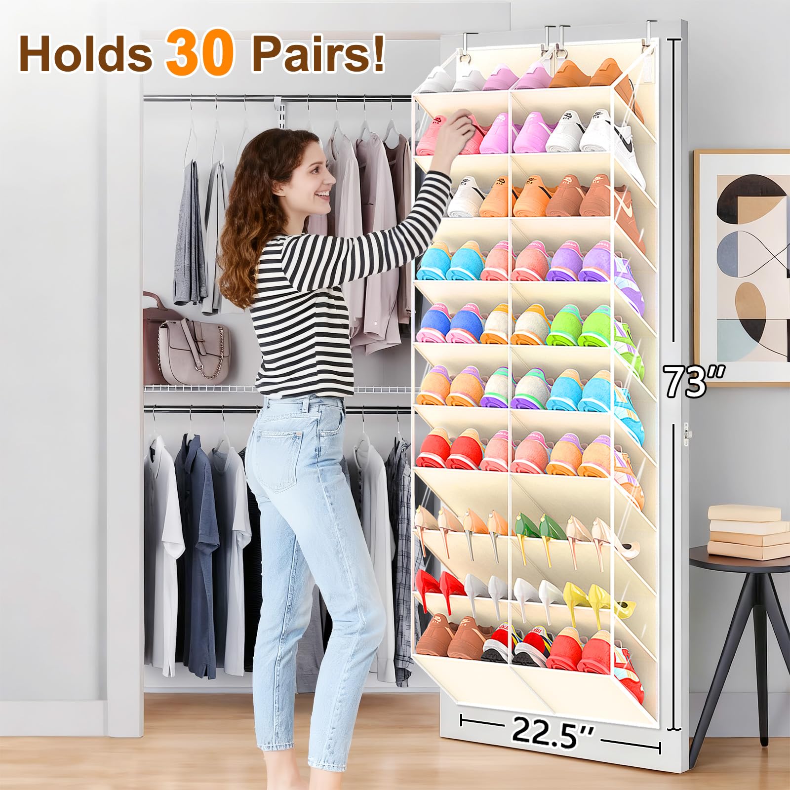 UVIAHOMI 30 Over the Door Shoe Organizer Large Mesh Pocket Hanging Shoe Rack for Closet