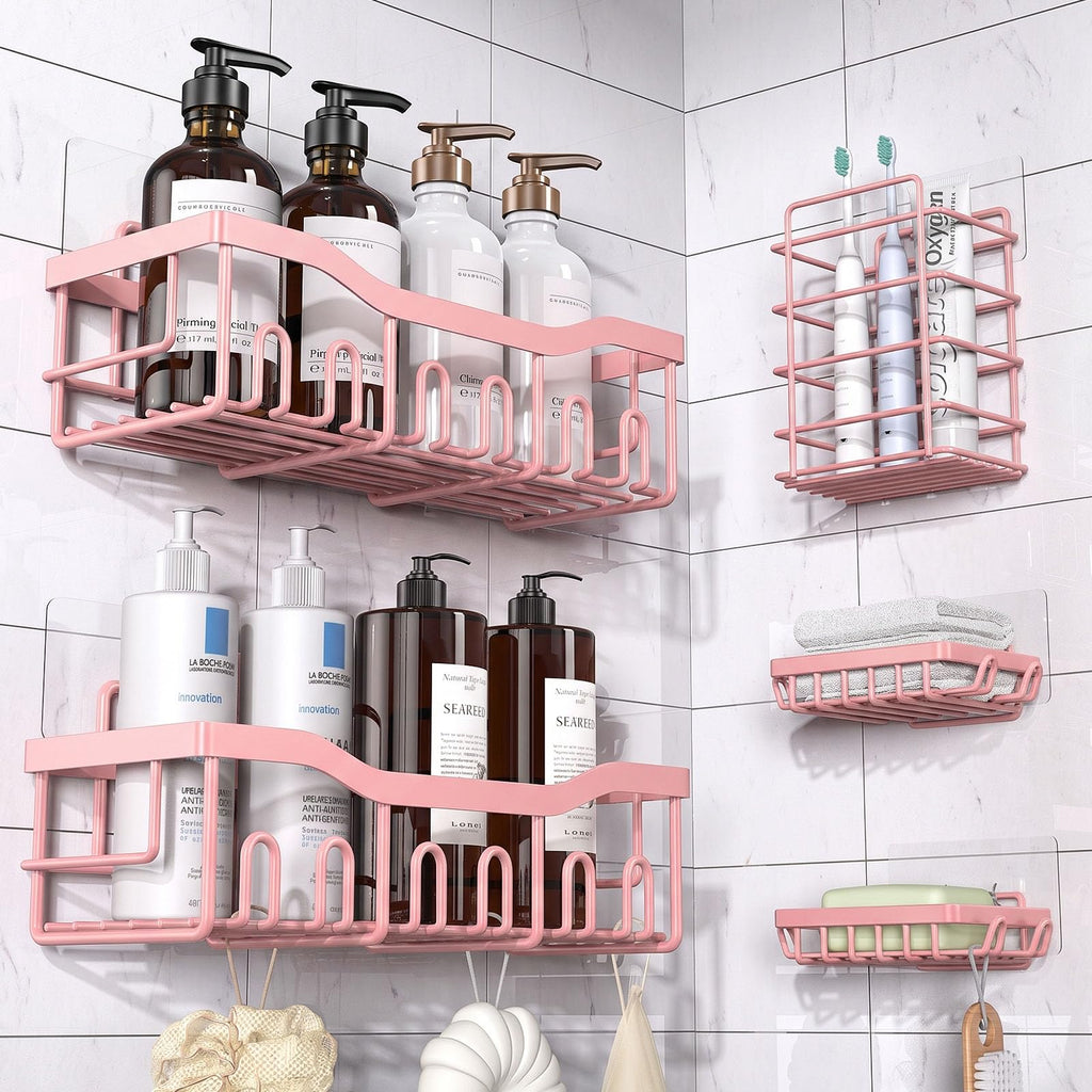 EUDELE Shower Caddy 5 Pack,Adhesive Shower Organizer for Bathroom Storage&Home Decor&Kitchen,No Drilling,Large Capacity,Rustproof Stainless Steel Bathroom Organizer,Shower Shelves for Inside Shower