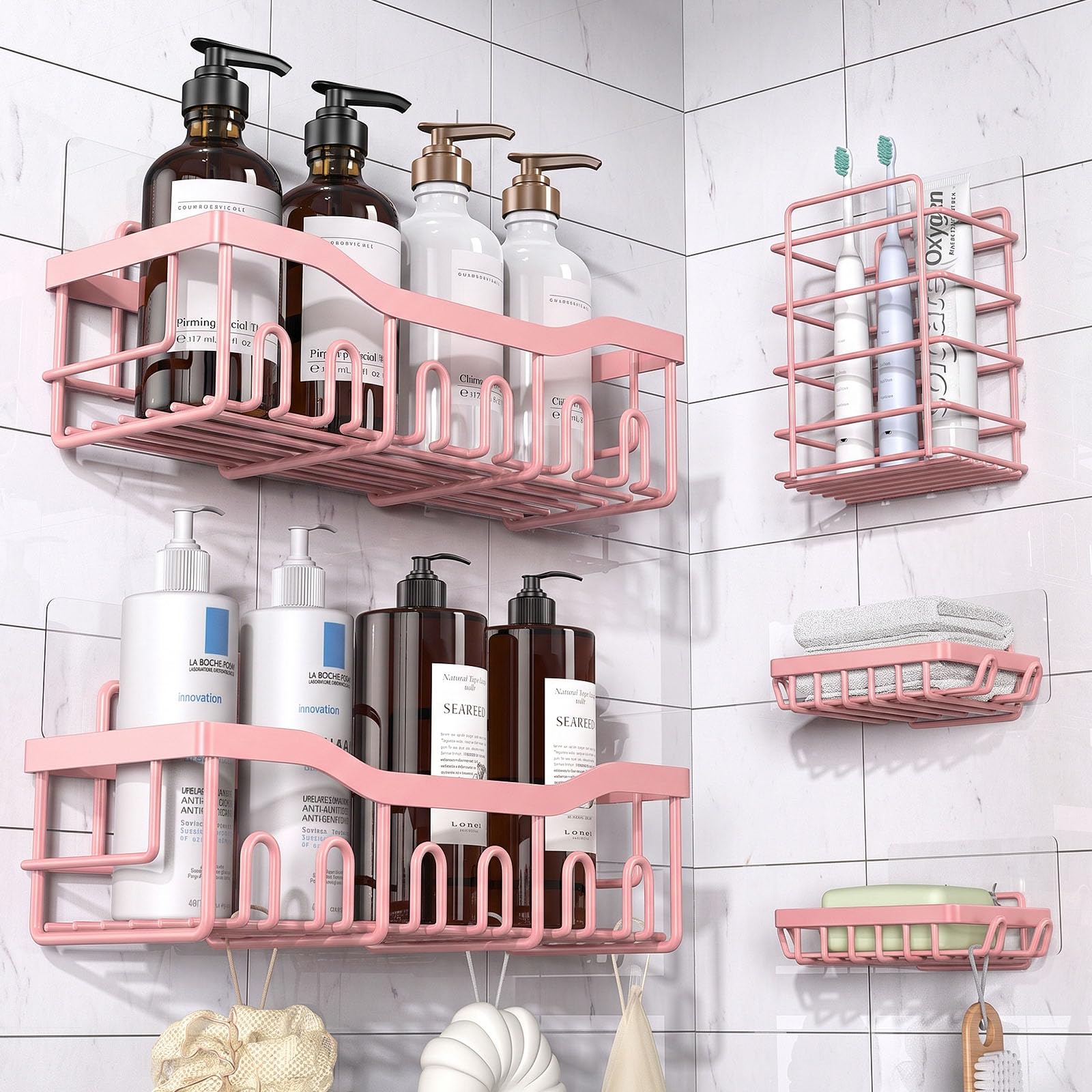 EUDELE Shower Caddy 5 Pack,Adhesive Shower Organizer for Bathroom Storage&Home Decor&Kitchen,No Drilling,Large Capacity,Rustproof Stainless Steel Bathroom Organizer,Shower Shelves for Inside Shower