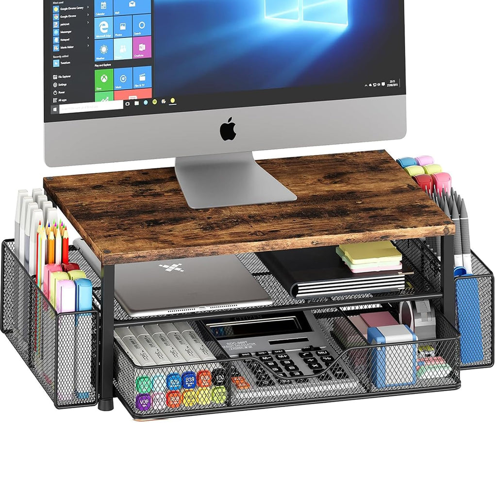 OPNICE Desk Organizer and Accessories, Computer Monitor Stand Riser with Drawer and 2 Pen Holders, Laptop Stand, Office Desk Accessories for Office Supplies