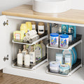 Delamu 2-Tier Multi-Purpose Bathroom Under Sink Organizers and Storage, Stackable Kitchen Pantry Organization, Pull Out Medicine Cabinet Organizer with Movable Dividers