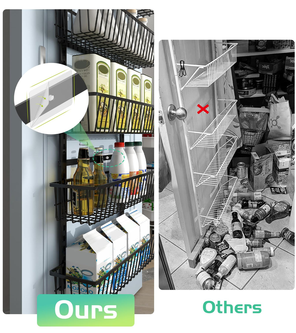 Mefirt Over The Door Pantry Organizer, Wall Mount Spice Rack Deep Baskets