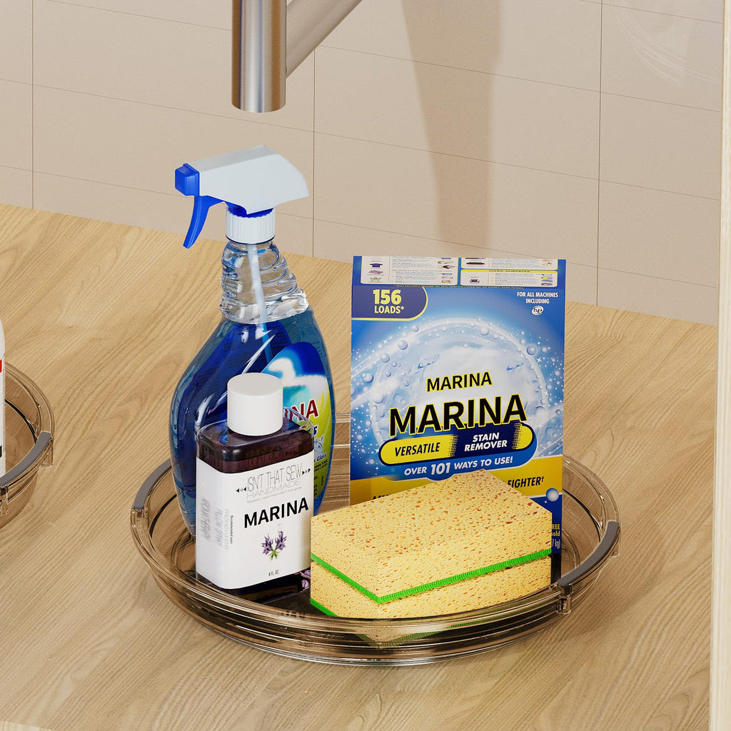LAMU Lazy Susan Turntable Organizer for Cabinet Refrigerator Rotating Condiment Organizer for Fridge, Countertop, Bathroom, Vanity, Kitchen Pantry Organizers and Storage, Clear