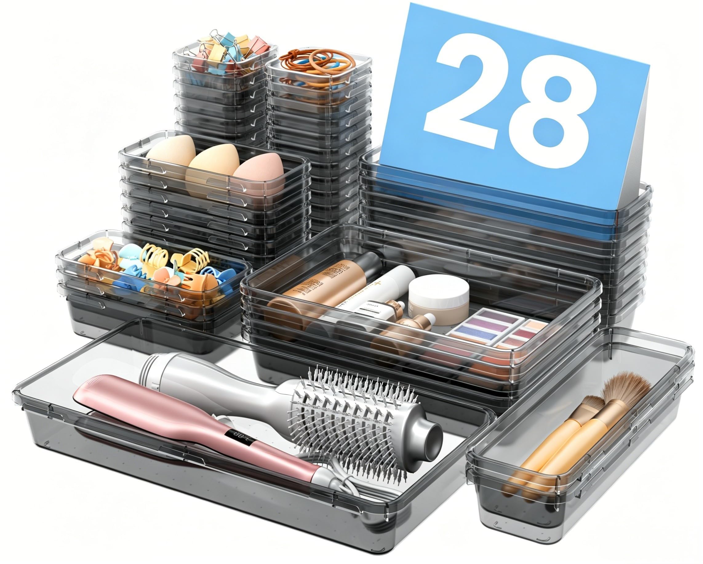 【Military Grade】A-LuGei Drawer Organizer,【𝟱𝗦𝗶𝘇𝗲】Makeup organizer,【Holds 177 Items】Bathroom Organizers and Storage,Organization and Storage,Desk Drawer Organizer for Vanity