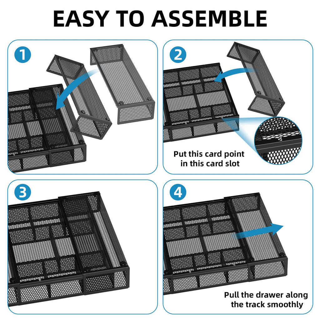 Marbrasse Expandable Desk Drawer Organizer with 10 Adjustable Compartments, Mesh Tray for Office Supplies, Makeup & Vanity