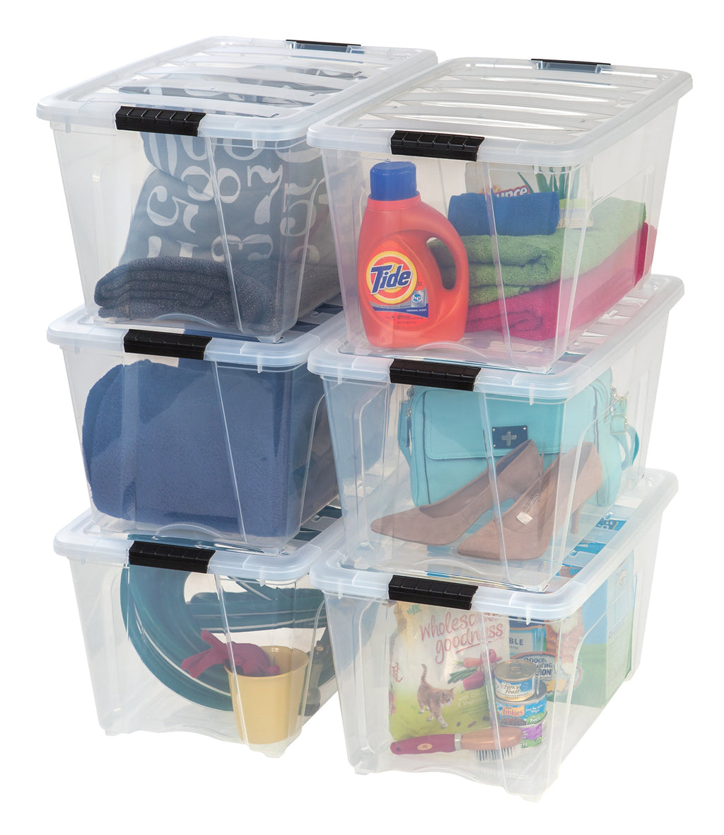 IRIS USA Stackable Plastic Storage Bins with Lids, Made in USA - Organizing Solution, Latches, Durable Nestable Containers, Secure Pull Handle